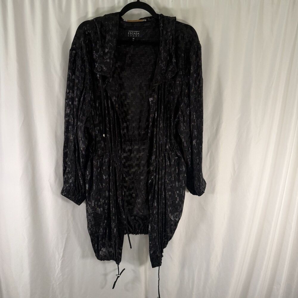 Jonathan Saunders Escada Sport Wrap Dress Womens 38 Black Silk Semi Sheer Hooded